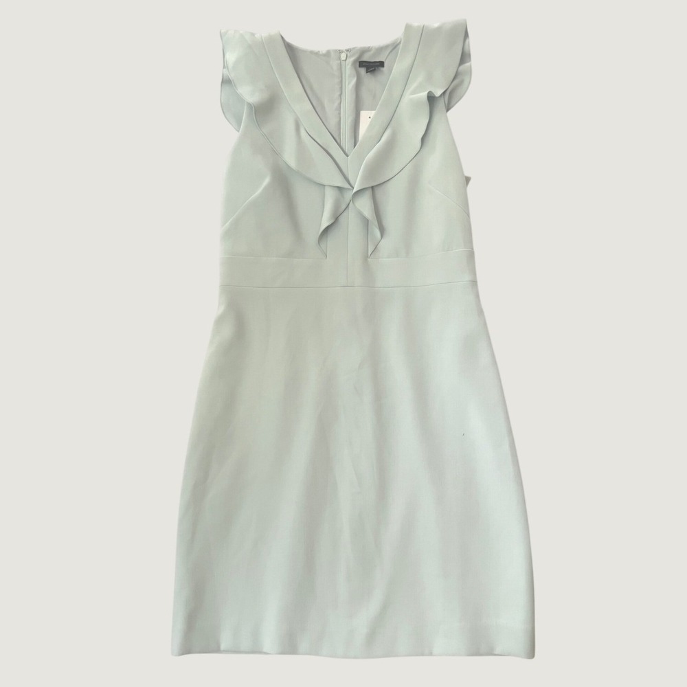 NEW Ann Taylor Sheath Dress Mint Green Ruffle V-Neck Flutter Sleeve 8
